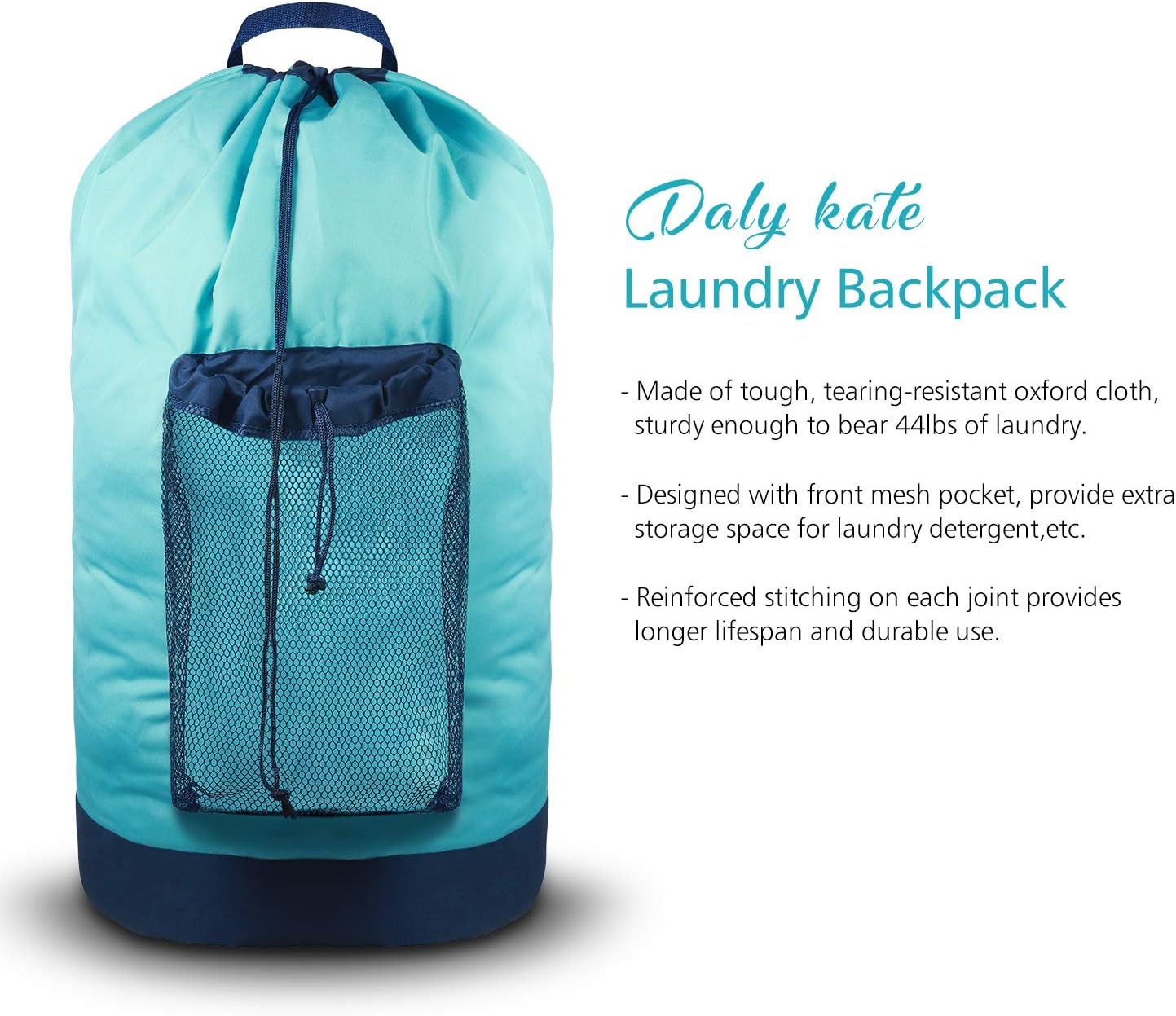 Dalykate Laundry Backpack with Shoulder Straps and Mesh Pocket Durable Nylon Clothes Hamper Bag with Drawstring Closure for College, Travel, Laundromat, Apartment