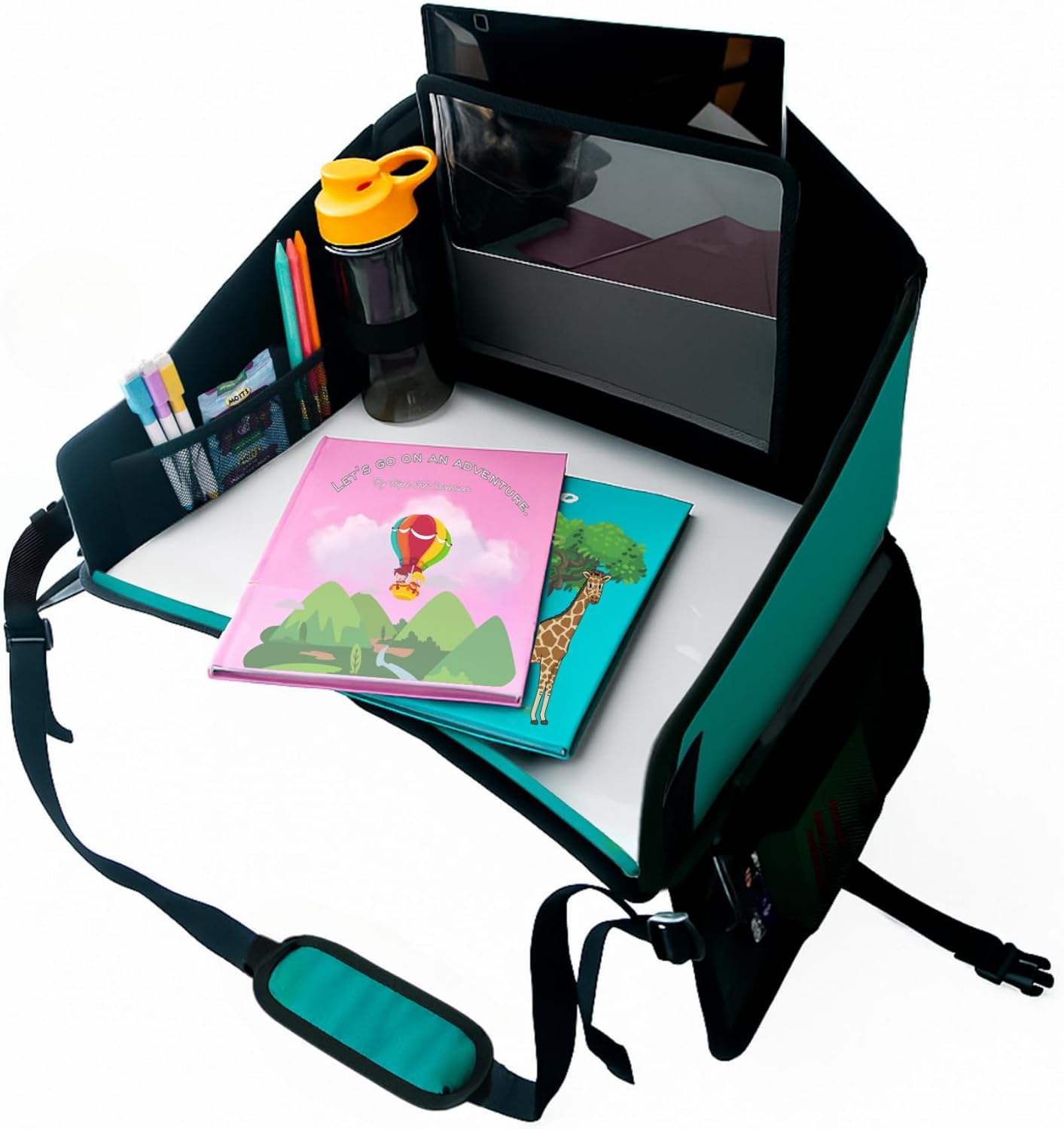 Kids Travel Tray for Car Seat – Teal – The Essential Travel Lap Desk with Removable Tablet Holder, Built-In Storage, and Stabilized Panels, Must Have Car Tray for Kids on Road Trips