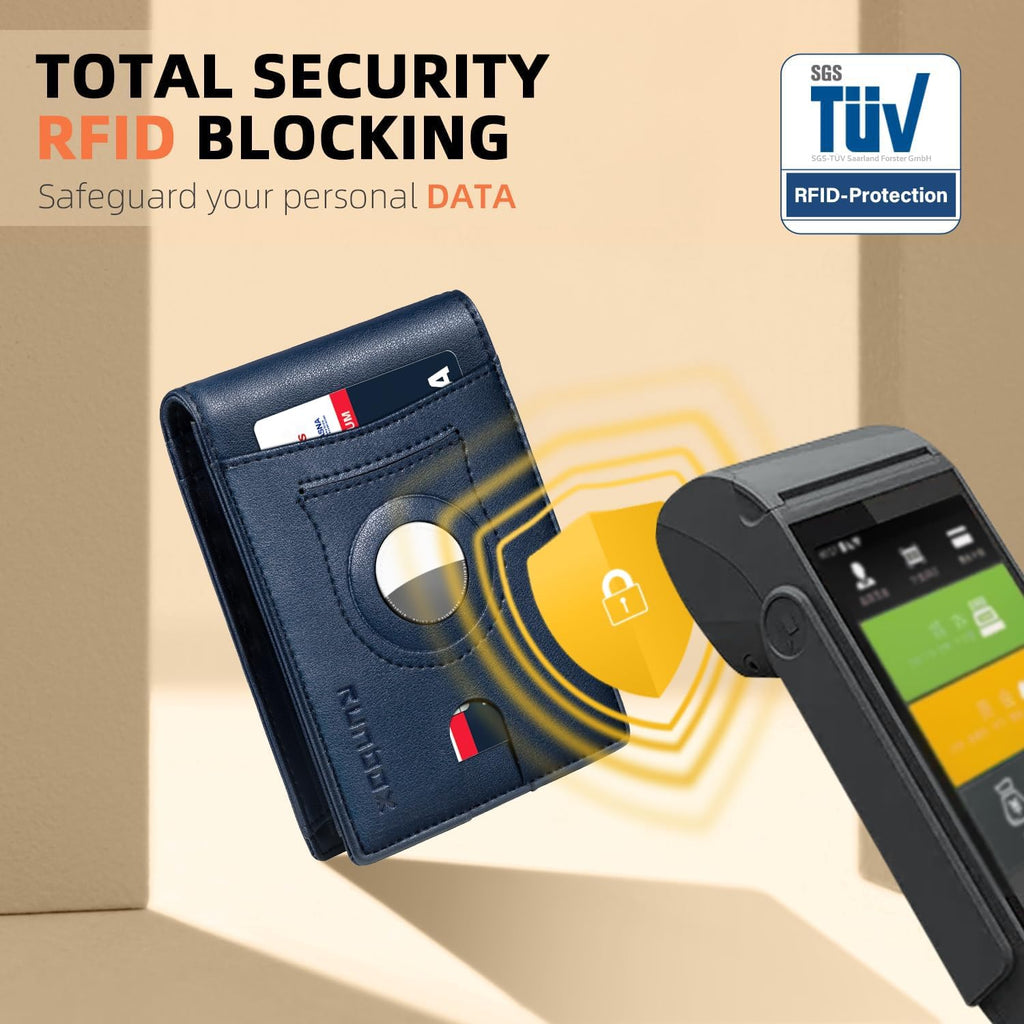 RUNBOX AirTag-Wallet-Mens-Slim-RFID Blocking Wallets Leather with Bill Compartment Air Tag Bifold Card Holder Wallet Gifts for Men Dad