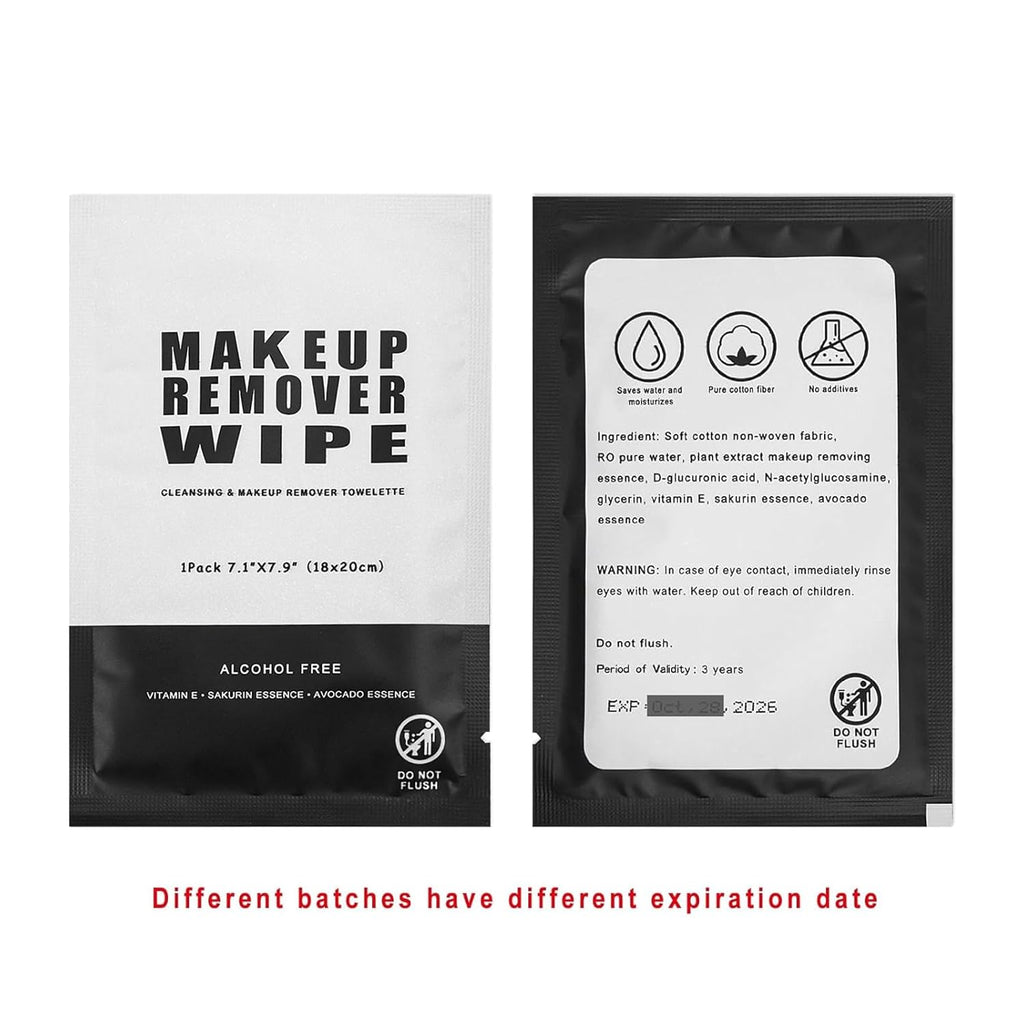 100 Makeup Remover Wipes Bulk Individually Wrapped Makeup Wipes Single Makeup Remover Cloth Facial Cleansing Pads for Mascara Lipstick Oil Dirt Face Skin Travel Hotel (Black)