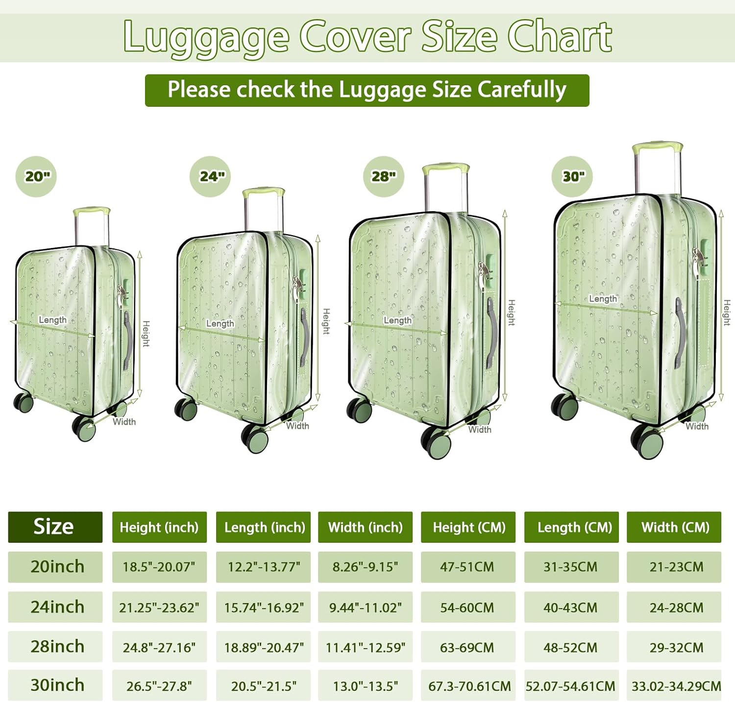 Thicken Clear Luggage Cover Protector, 30" PVC Luggage Covers for Suitcase Waterproof Dustproof Anti-scratch Travel Suitcase Covers Case for Wheeled Luggage