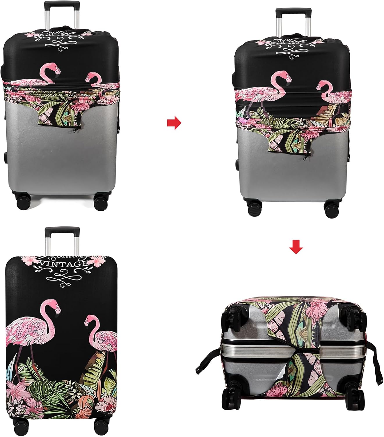 WUJIAONIAO Travel Luggage Cover Baggage Suitcase Protector Fit for 18-32 Inch Luggage (S (for 18-20 inch luggage), flamingo)
