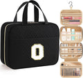 HOTOR Travel Toiletry Bag - Personalized Chenille Initial Makeup Bag, Water-Resistant Personalized Gifts for Women, Portable Travel Accessories & Essentials, Letter O, Black, 11.4"×9.0"×3.35"