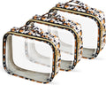 TSA Approved Travel Toiletry Bag,3 Pack Clear Makeup Bags with Handles,Quart Size Clear Cosmetic Bags for Traveling Women,Men,Carry on Airport Airline Compliant Bag,Leopard