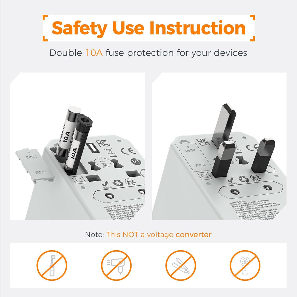 TESSAN Universal Travel Adapter, International Power Adapter with 5 USB Ports (3 USB C), Worldwide Plug Adaptor for US to Europe UK France Germany Spain Ireland Australia Japan (Type C G A I)