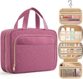 HOTOR Travel Toiletry Bag for Women & Men, Waterproof Makeup Bag with Hanging Hook and Multiple Pockets, Cosmetic Bags for Women, Travel Essentials, 12.6'' x 4.3'' x 9.9'', Rosewood-Pink