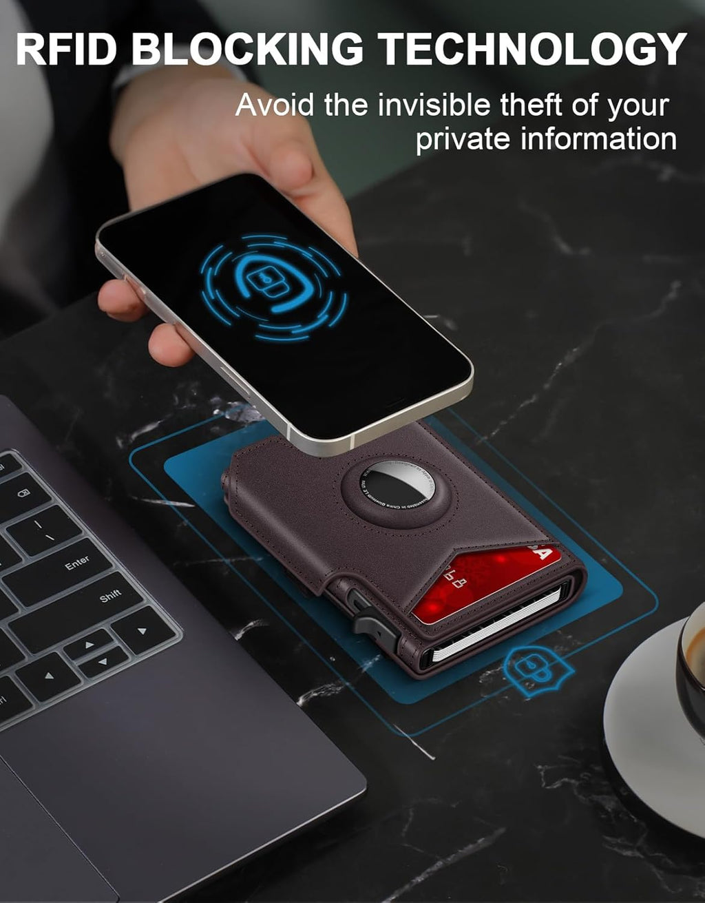 Airtag Wallet for Men, Minimalist Slim Mens Wallet Smart Pop Up Credit Card Holder for 9-13 Cards, RFID Blocking Wallet with ID Window & Cash Slot, Compact Bifold Metal Aluminum Card Case