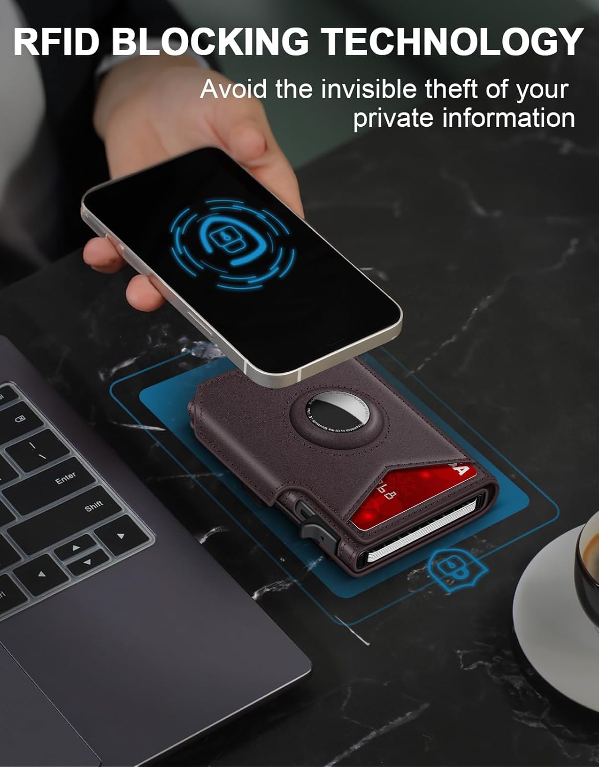 Airtag Wallet for Men, Minimalist Slim Mens Wallet Smart Pop Up Credit Card Holder for 9-13 Cards, RFID Blocking Wallet with ID Window & Cash Slot, Compact Bifold Metal Aluminum Card Case