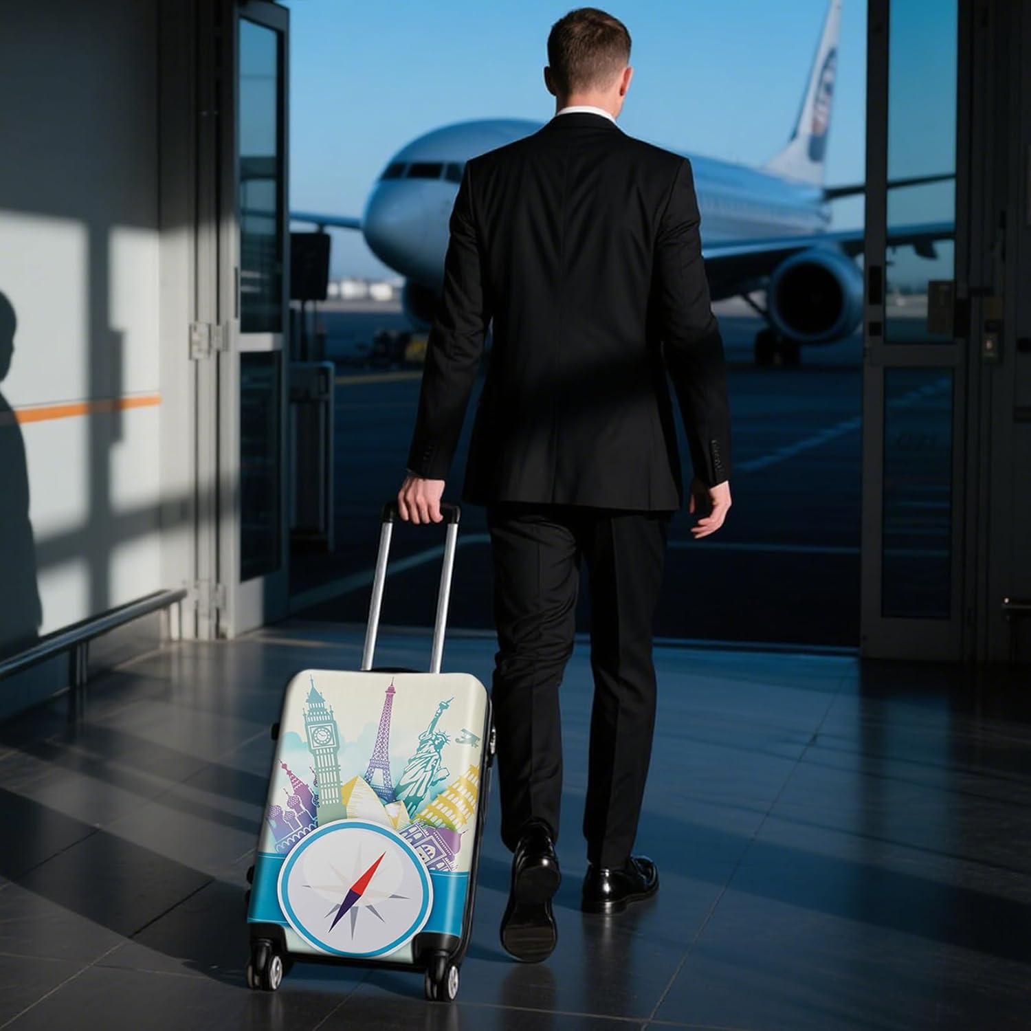 WUJIAONIAO Travel Luggage Cover Spandex Suitcase Protector Washable Baggage Covers (M (for 22-24 inch luggage), compass)