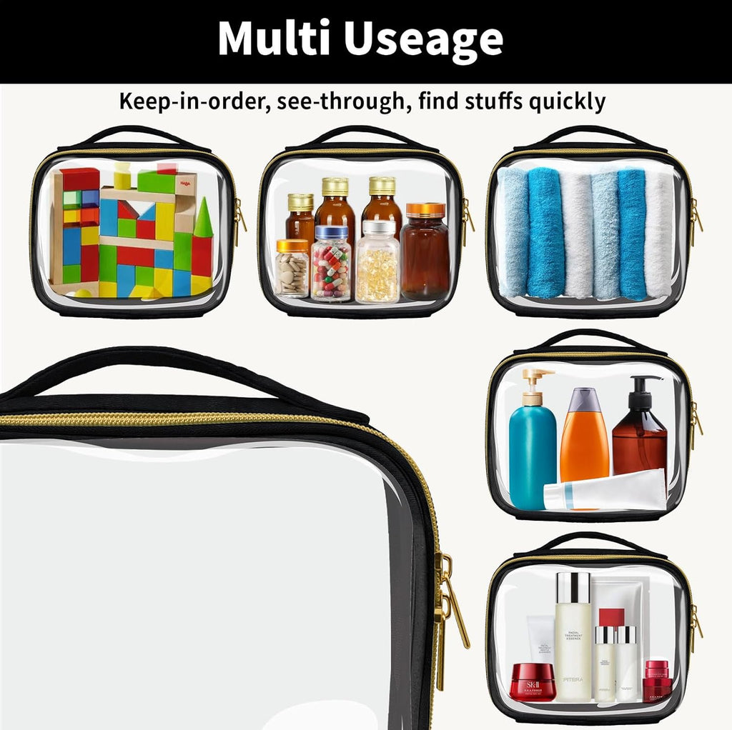 TSA Approved Travel Toiletry Bag,4 Pack Clear Makeup Bags with Handles,Quart Size Clear Cosmetic Bags for Traveling Women,Men,Carry on Airport Airline Compliant Bag,Black