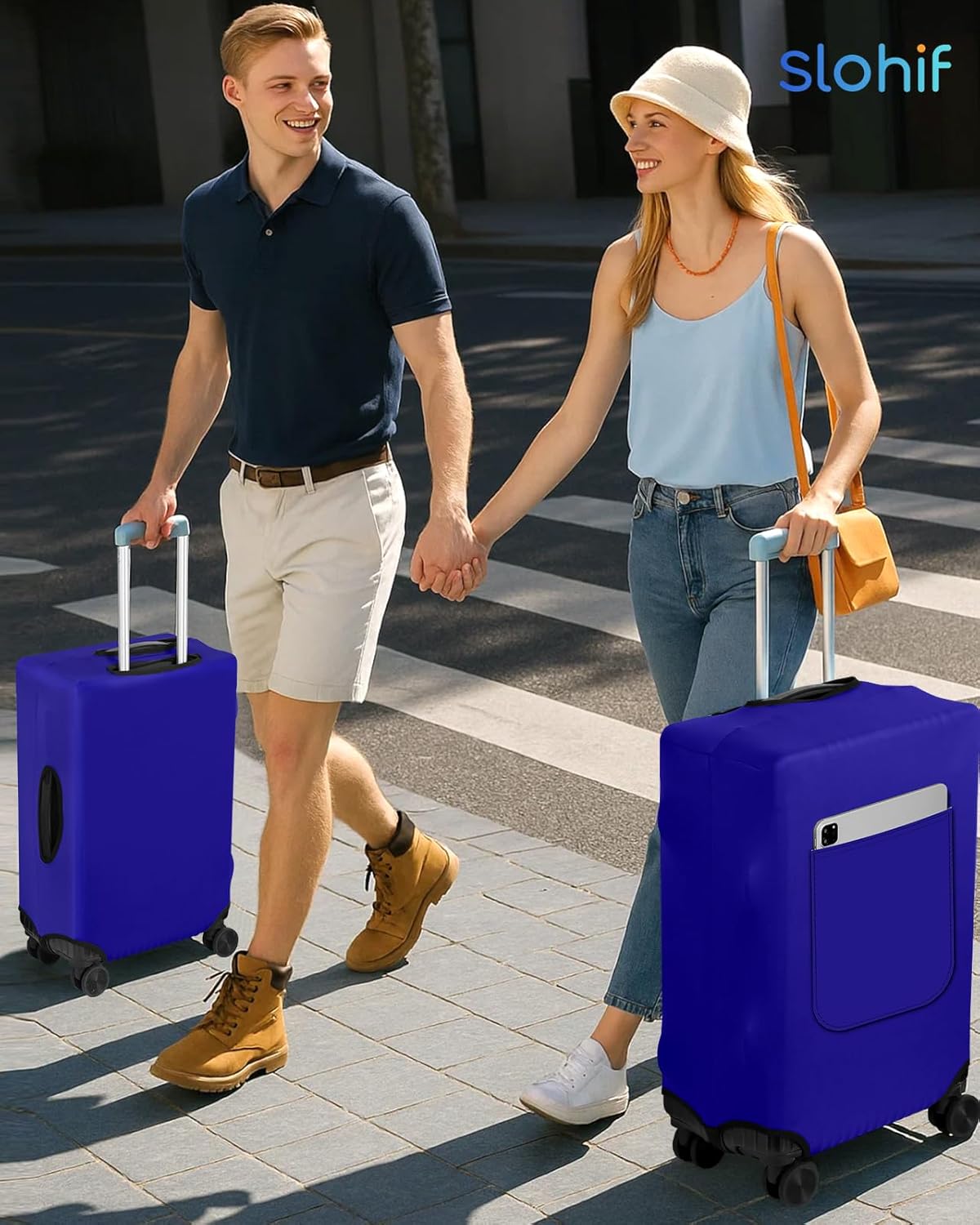 Slohif Luggage Cover for Suitcase Tsa Approved Protector - Luggage Sleeve Suit Case Cover Travel Stretch Large Baggage Case Protective Washable Fit 22-24 Inch Blue