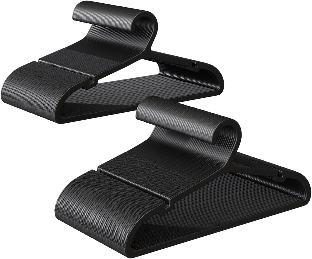 100 Pack Clothes Hangers, Non Slip Plastic Coat Hangers, Space Saving Hangers, Heavy Duty, Hanging Dry Wet Clothes, 16.4" x 8.3", Black, UAPY05100B