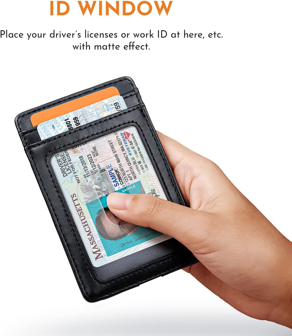 Buffway Mens Slim Wallet, Minimalist Thin Front Pocket Leather Credit Card Holder with RFID Blocking for Work Travel