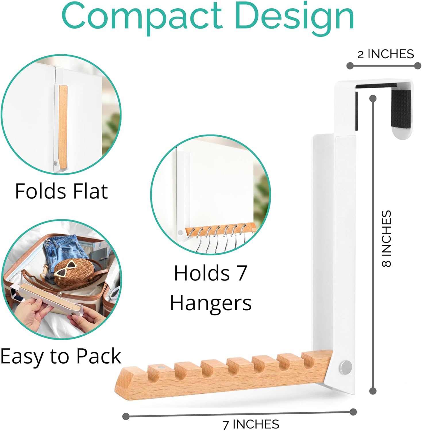 Over The Door Clothes Hanger – Portable Retractable Travel-Friendly Laundry Room Hanging Rack – Convenient Over The Door Drying Rack for Laundry Ease - 2PCS (White)