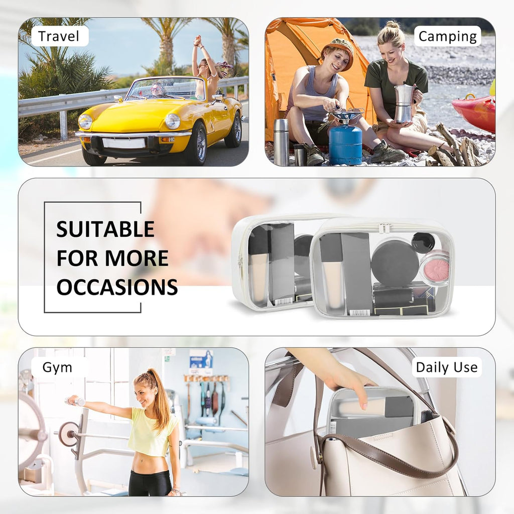 Moyad TSA Approved Clear Toiletry Bag, 1 Pack Quart Size 3-1-1 Liquids Pouch for Travel, Transparent Makeup & Cosmetic Organizer for Women Men, Beige