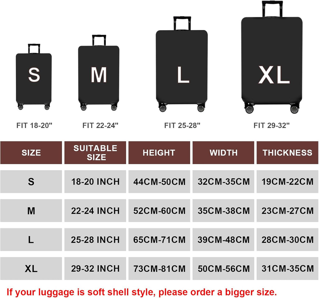 WUJIAONIAO Travel Luggage Cover Baggage Suitcase Cover Protector Skins 18-32 Inch (Pure Black, S (for 18-20 inch luggage))