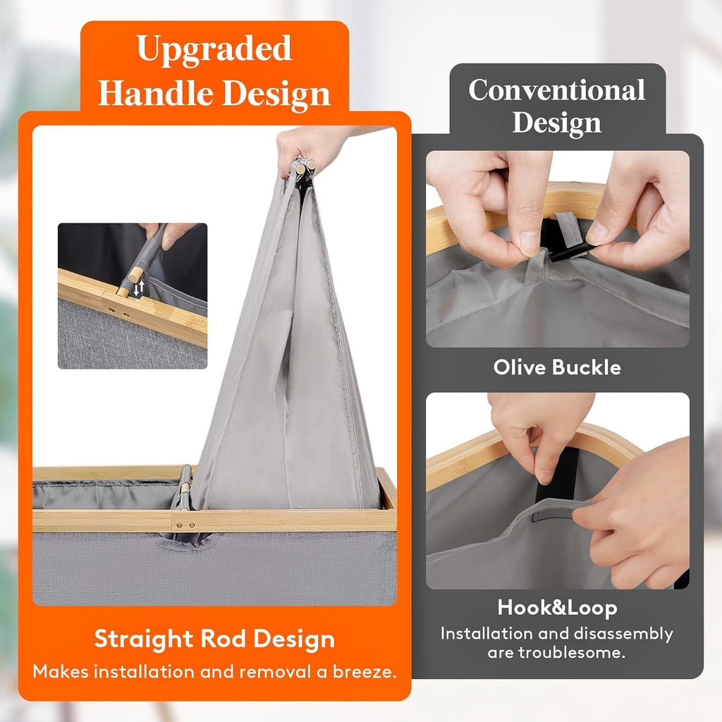 Lifewit 160L Double Laundry Hamper with Lid, Extra Large Bamboo Laundry Basket Dirty Clothes Hamper, 2 Section Laundry Bin Organizer for Laundry Room Bedroom with 2 Removable Liners & Bags, Gray