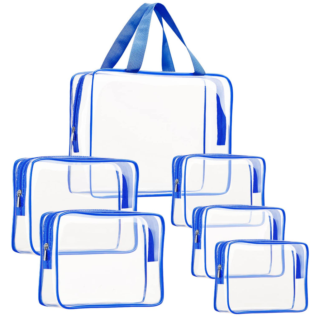 6Pcs Crystal Clear PVC Travel Toiletry Bag Kit for Women Men, Waterproof Vinyl Packing Organizer Storage Bags with Zipper Handle Straps, Cosmetic Pouch Carry on Airport Airline Compliant Bag Handbag