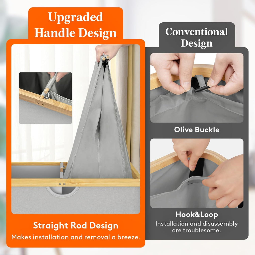 Lifewit 160L Double Laundry Hamper with Lid, Extra Large Bamboo Laundry Basket Dirty Clothes Hamper, 2 Section Laundry Bin Organizer for Laundry Room Bedroom with 2 Removable Liners & Bags,Silver Grey