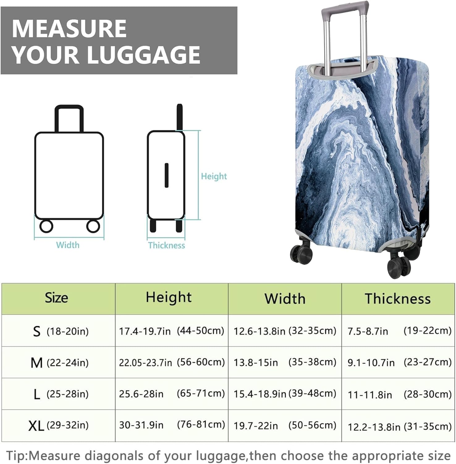 Travel Luggage Cover Suitcase Protector Fits 18-32 Inch Wheel Covers PatternedTravel Related Items Flower Luggage Protector Elastic L