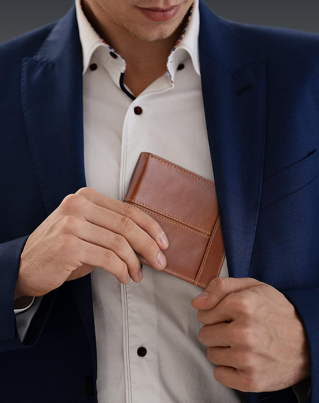 Swallowmall Mens Wallet Rfid Blocking Genuine Leather Bifold Wallets with 1 ID Window 15 Card Slots