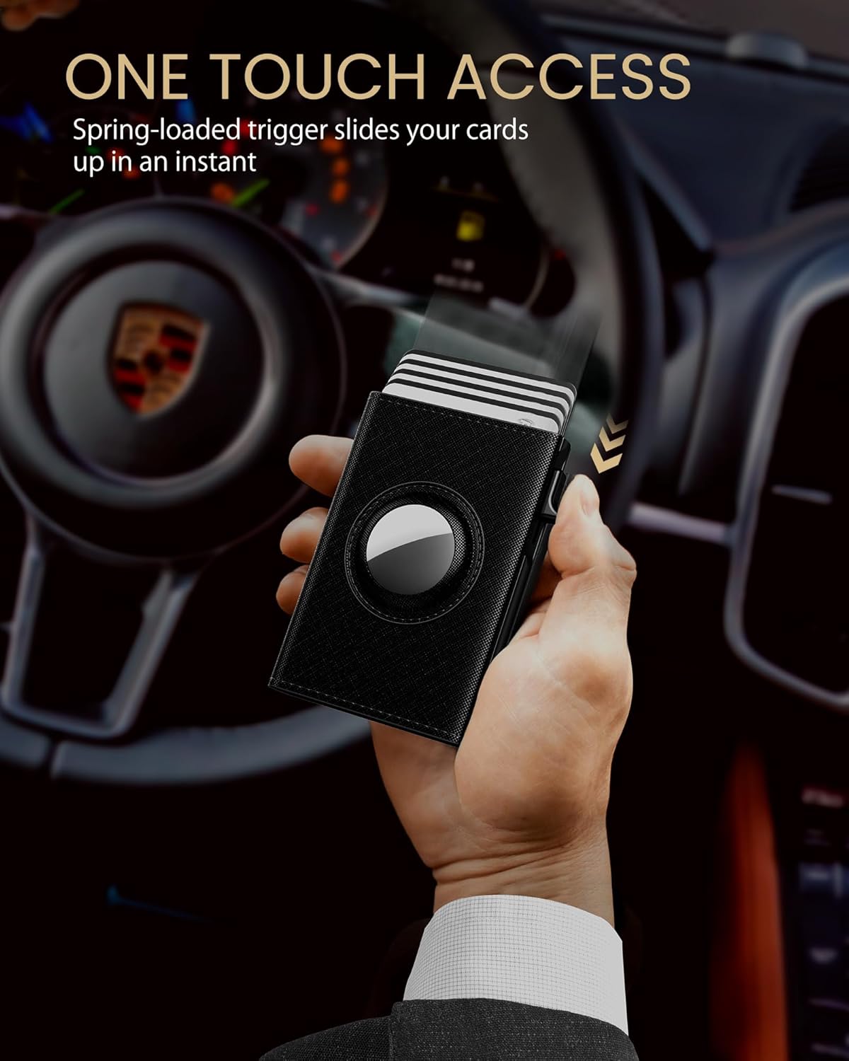 typecase Mens Wallet Card Holder for AirTag: Leather Smart Wallet for Men Compatible with Apple Air Tag, RFID Blocking, Slim, Minimalist - 9-14 Card Capacity | ID Window | Cash Slot (Dark Black)