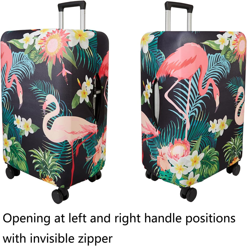 WUJIAONIAO Travel Luggage Cover Baggage Suitcase Protector Fit for 18-32 Inch Luggage (L (for 25-28 inch luggage), Flower flamingo)