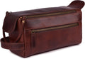 LEATHER VILLAGE Premium Leather Travel Toiletry Bag - Unisex Water-Resistant Travel Dopp Kit, Shaving & Cosmetic Organizer for Men & Women - Compact Bathroom Essentials - Cherry Brown