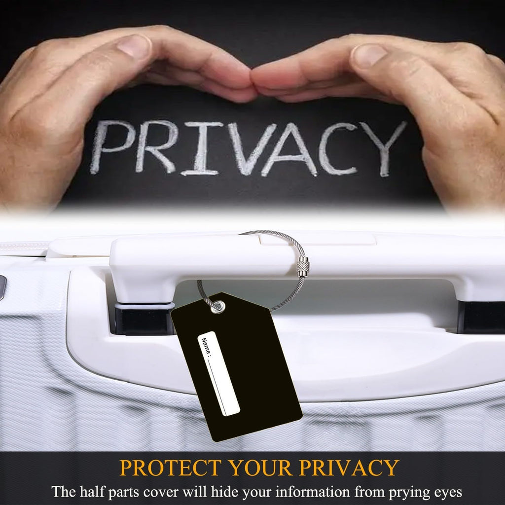 6 Pack Silicone Luggage Tag for Suitcases with Stainless Loop, Privacy Protection Travel Bag Tags Perfect to Quickly Spot Baggage Handbag (Black)