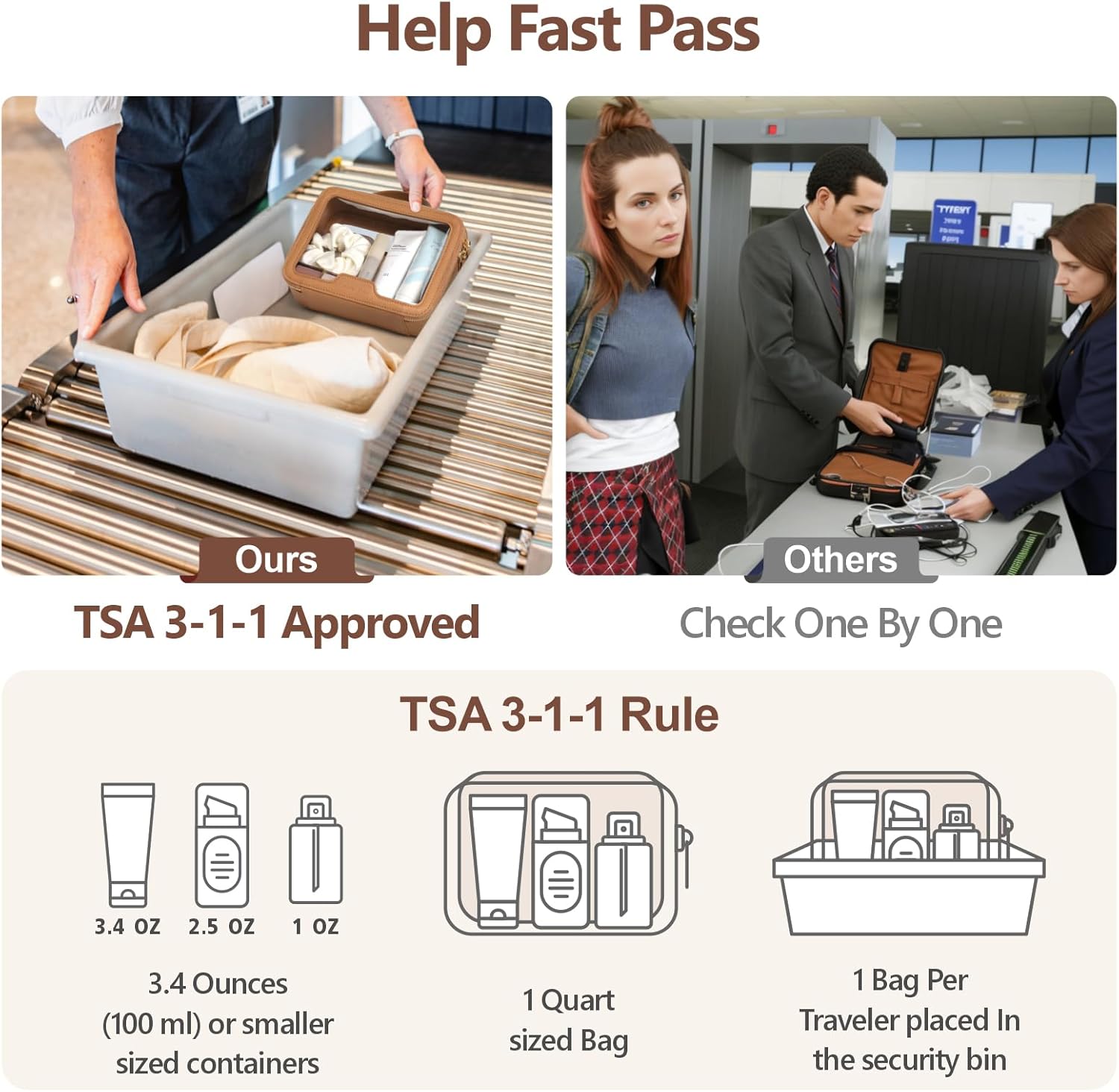 PACKISM Medium Clear Makeup Bag - Pebbled Texture & Hard PU Leather Car Bag for Organizing Car Consoles, with Message Card Clear Cosmetic Makeup Case for Women Gift (Khaki Medium)