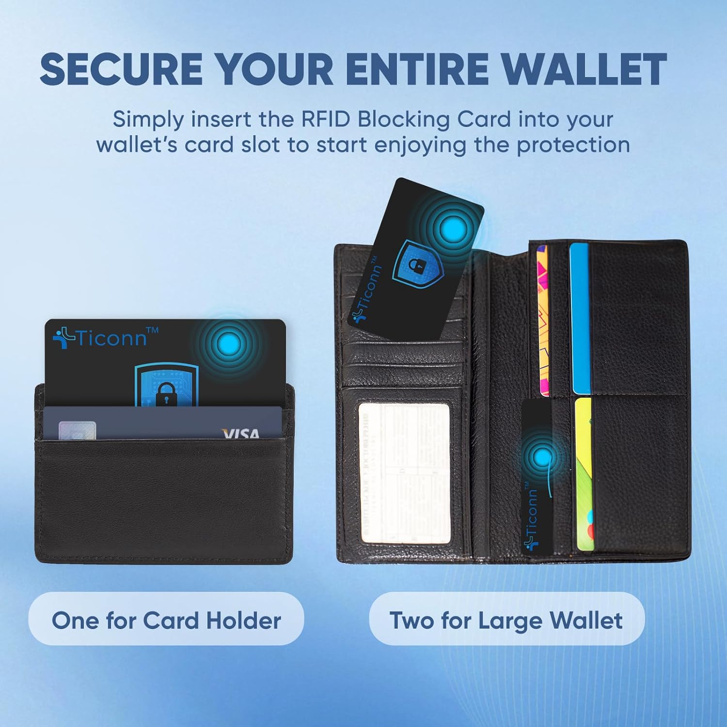TICONN RFID Blocking Cards - 4 Pack, Premium Contactless NFC Debit Credit Card Passport Protector Blocker Set for Men & Women, Smart Slim Design Perfectly fits in Wallet/Purse (4)
