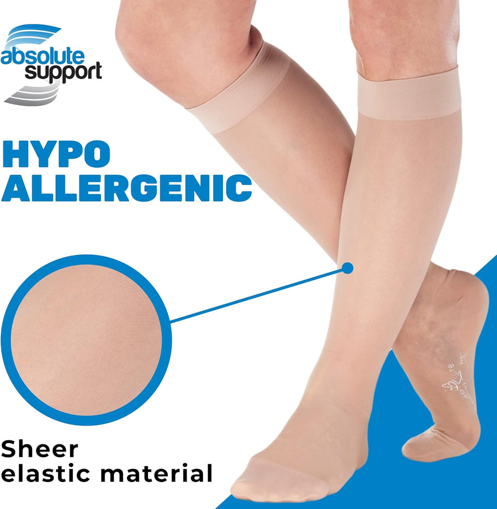 (3 Pairs - Closed Toe) Made in USA - Sheer Compression Socks for Women 15-20mmHg - Compression Stockings for Varicose Veins Circulation, Thrombosis, Embolism - Natural, Medium - A101NA2-3