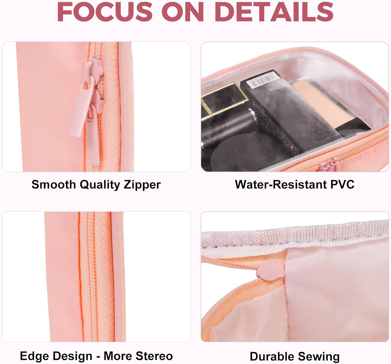 Moyad TSA Approved Clear Toiletry Bag, 3 Pack Quart Size 3-1-1 Liquids Pouch for Travel, Transparent Makeup & Cosmetic Organizer for Women Men, Peach Pink