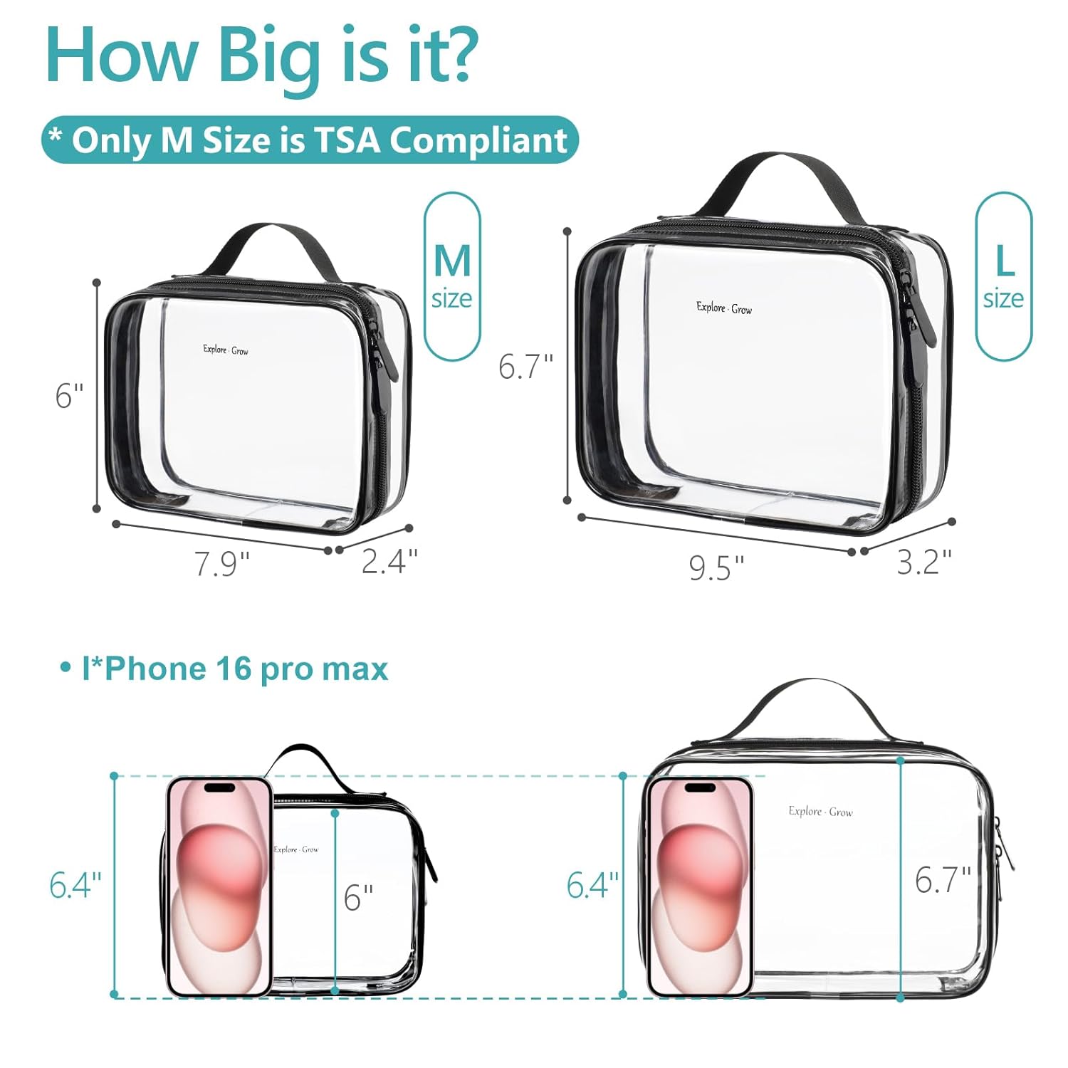 PACKISM Clear Makeup Bag - 2 Pack TSA Approved Toiletry Bag with Handle and 180° Large Opening, Clear Toiletry Bag Fit Carry-on Travel Essential, Travel Bags for Toiletries, Black