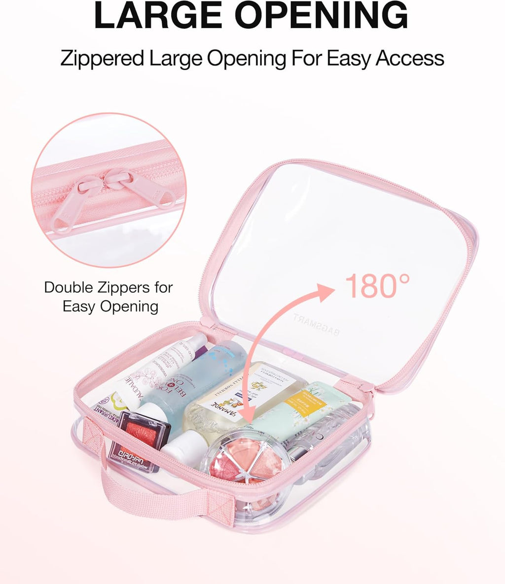 BAGSMART Clear Toiletry Bag, TSA Approved Travel Toiletry Bag Carry On Travel Accessories Bag Airport Airline Quart Size Bags water-resistant Makeup Bag for Women