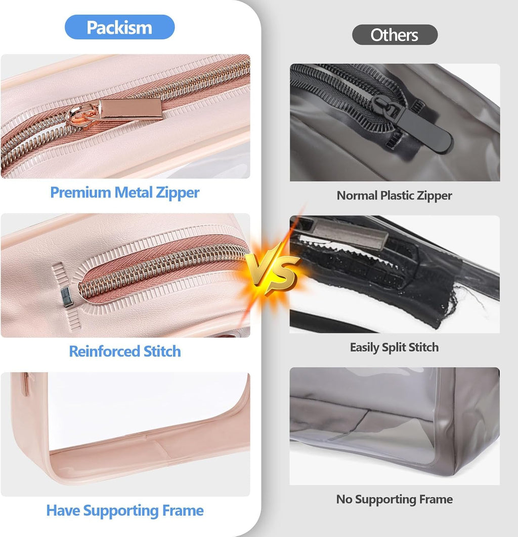 PACKISM TSA Approved Toiletry Bag - Clear Makeup Bag Waterproof Quart Size Bag, Travel Makeup Cosmetic Bag for Women, Carry on Airport Airline Compliant Bag, 4 Pack