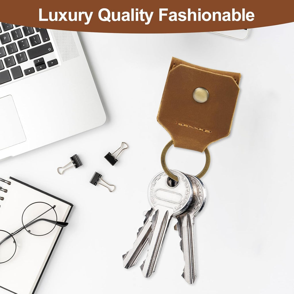 Jack&Chris Genuine Leather SD Card Holder Keychain, Anti-Shock Anti-Dust SD Card Case, Portable Camera Accessories for SD CF CFexpress Micro SD Nano SIM and Micro SIM Cards, Yellow Brown 2 Packs