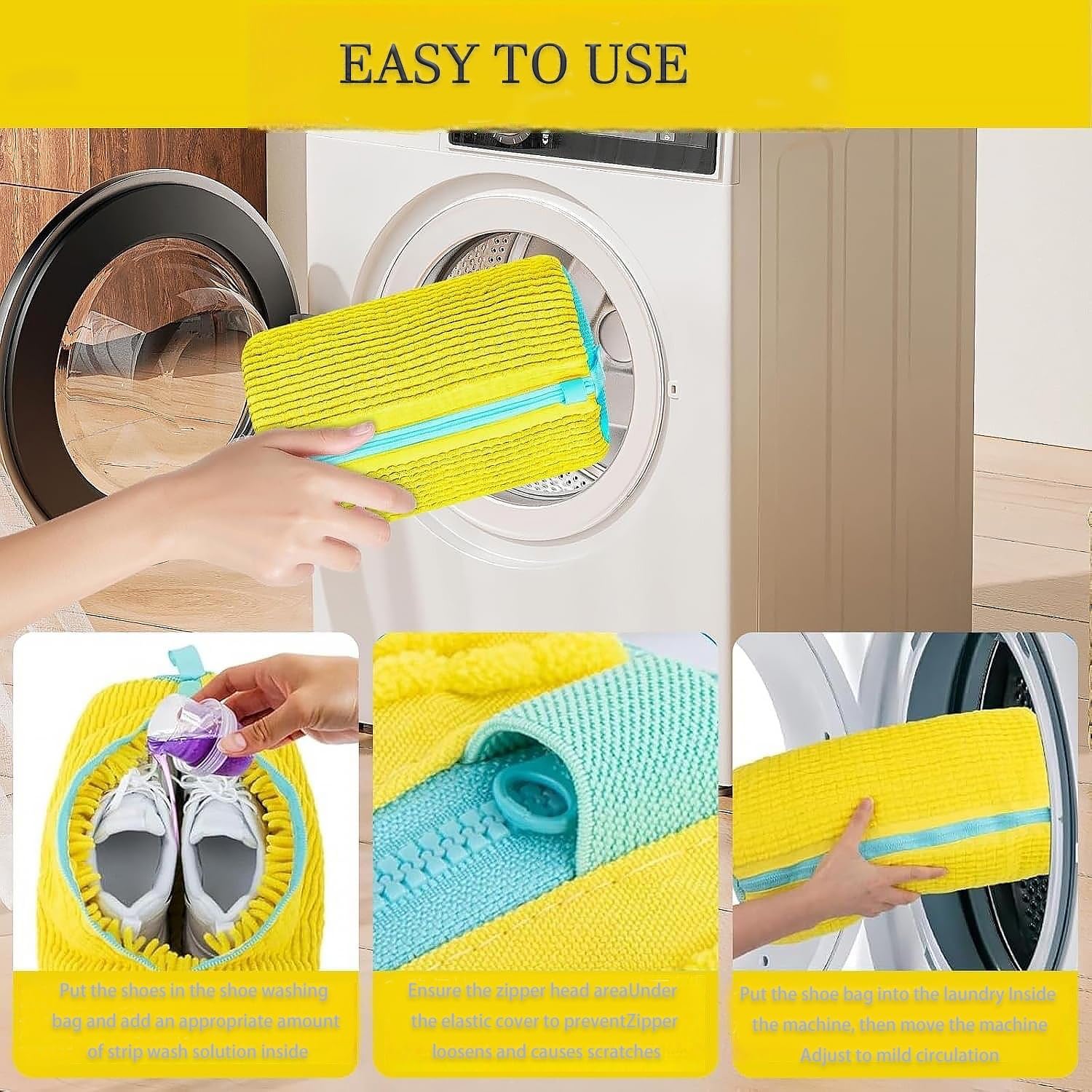 Shoe Cleaning Bags2-Pack Shoe Washing Machine Bags - Universal Laundry Shoe Cleaning Bags for Washer & Dryer, Fits All Shoe Types (Grey)