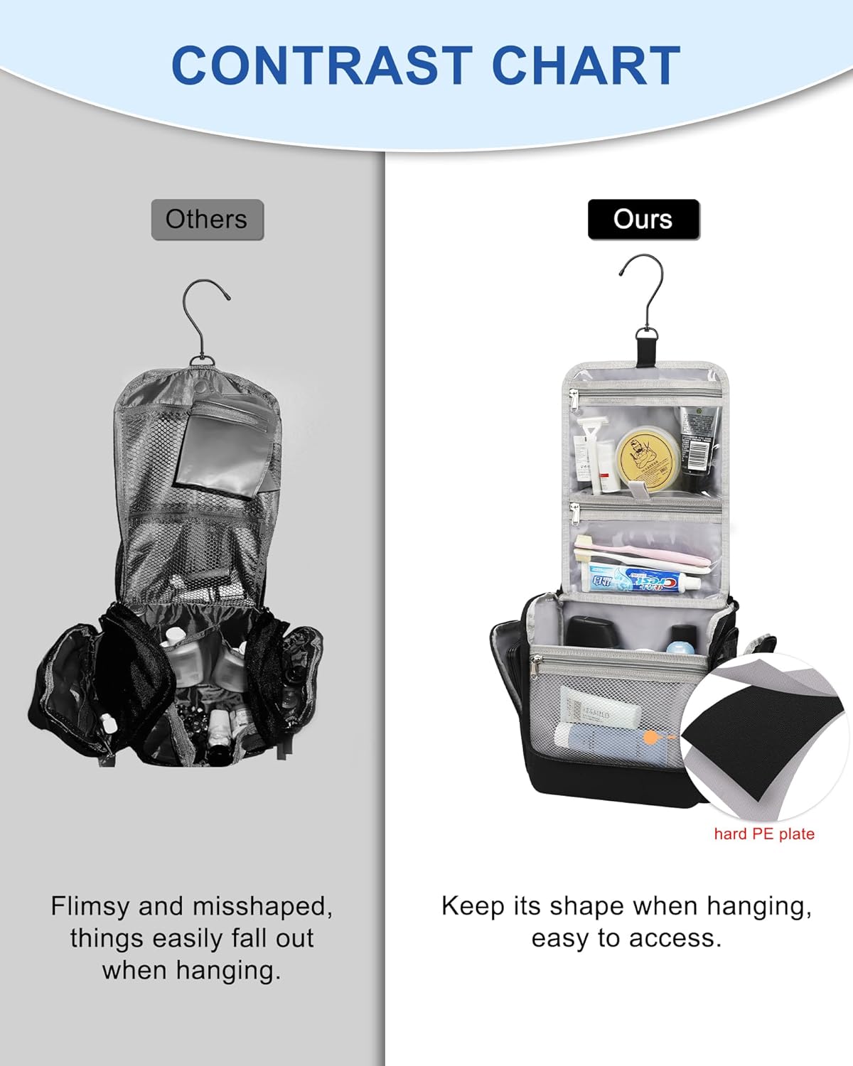 Relavel Hanging Toiletry Bag for Men and Women, Travel Toiletries Bag Water-resistant Large Makeup Cosmetic Organizer Storage, Shaving Dopp Kit Shower Bathroom Hygiene Bags, Carry-on Travel Essentials