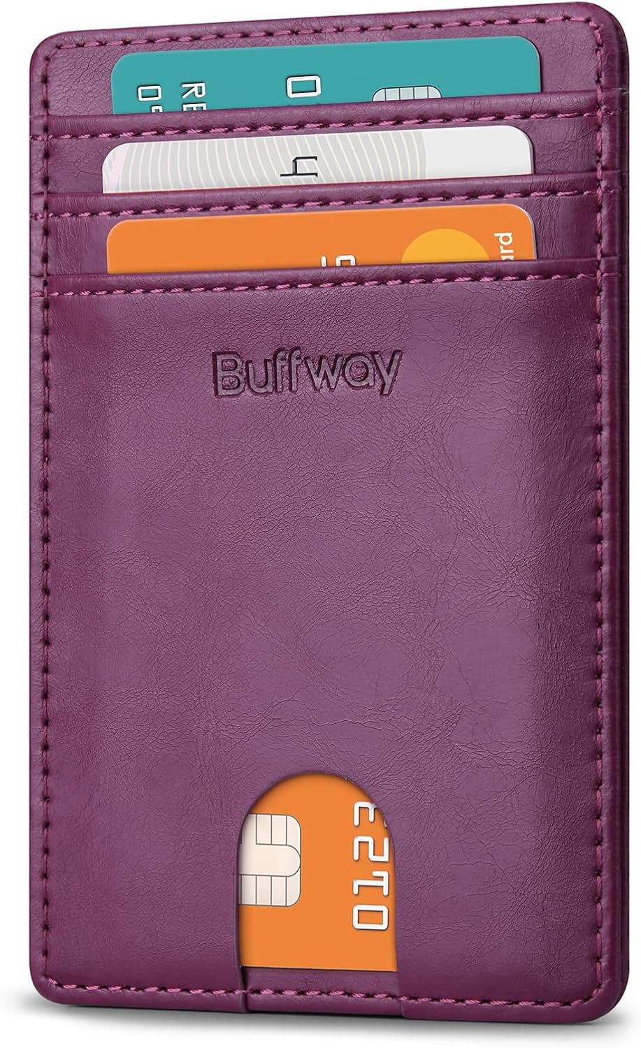 Buffway Mens Slim Wallet, Minimalist Thin Front Pocket Leather Credit Card Holder with RFID Blocking for Work Travel
