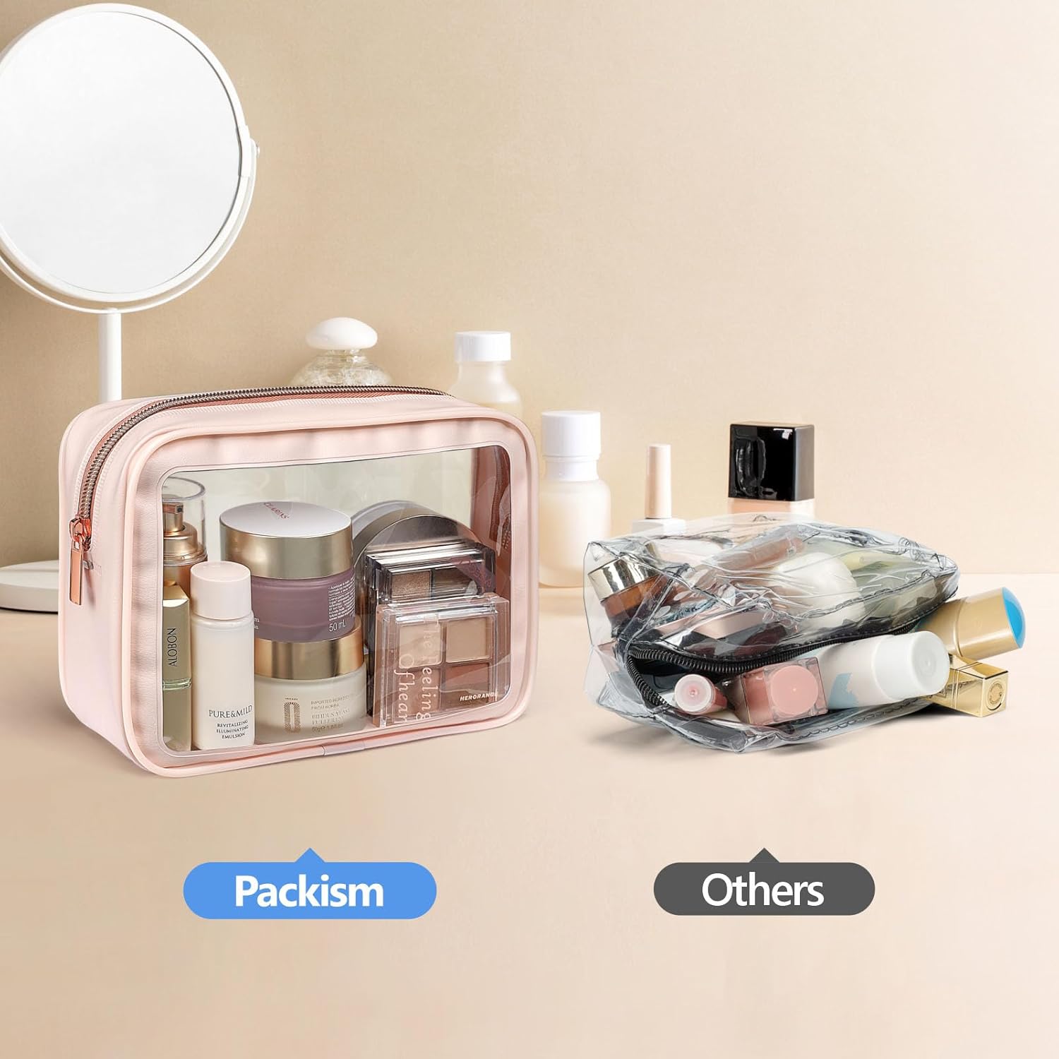 PACKISM TSA Approved Toiletry Bag - Upgrade Color-Edged Clear Makeup Bags, Clear Toiletry Bags For Traveling Fits Various Storage Needs