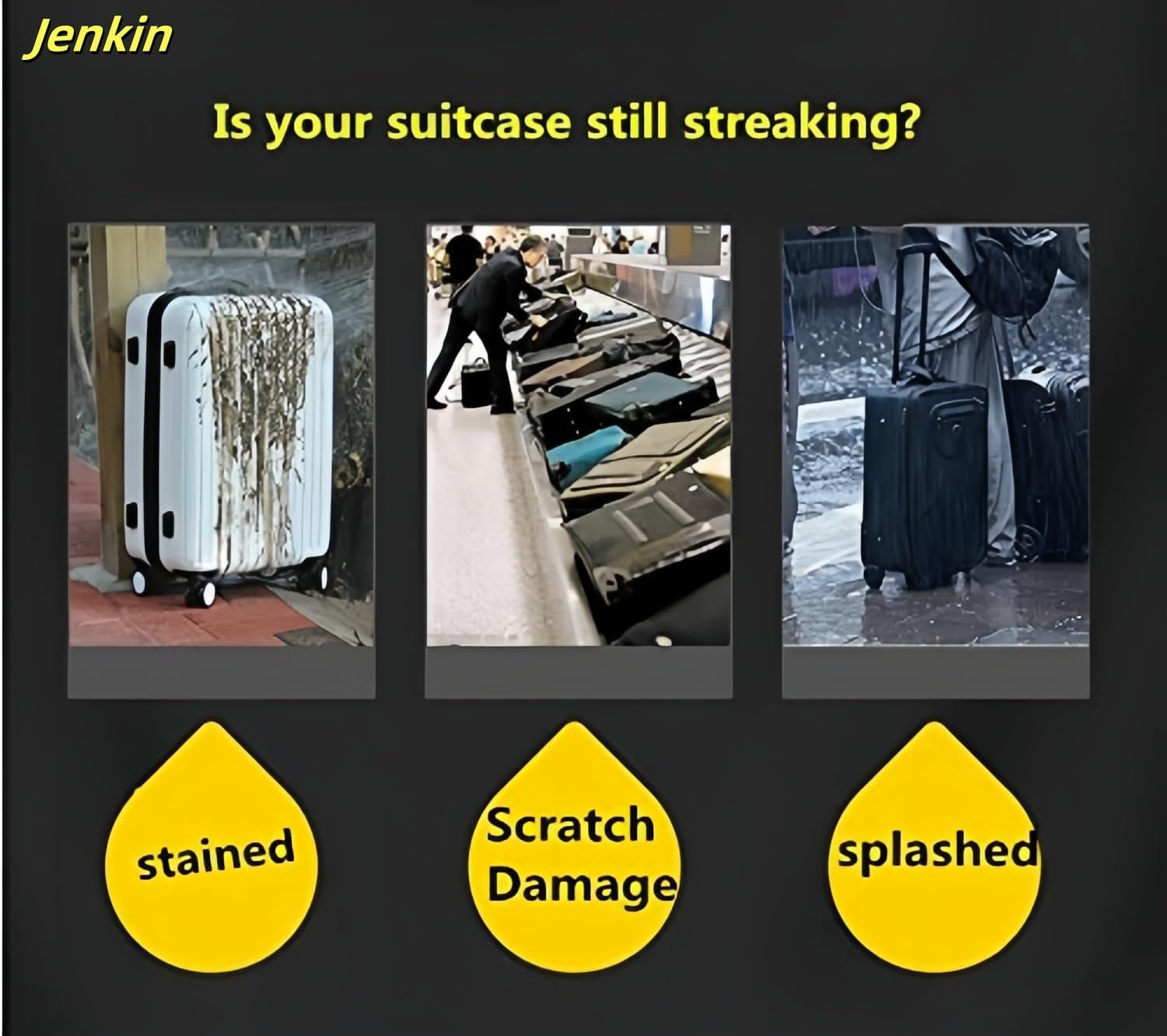 JenKin Luggage Protector Suitcase Cover PVC Waterproof Travel Suitcase Fits Most 20" to 30" (22" (15.0" L x 10.2" W x 21.7" H))