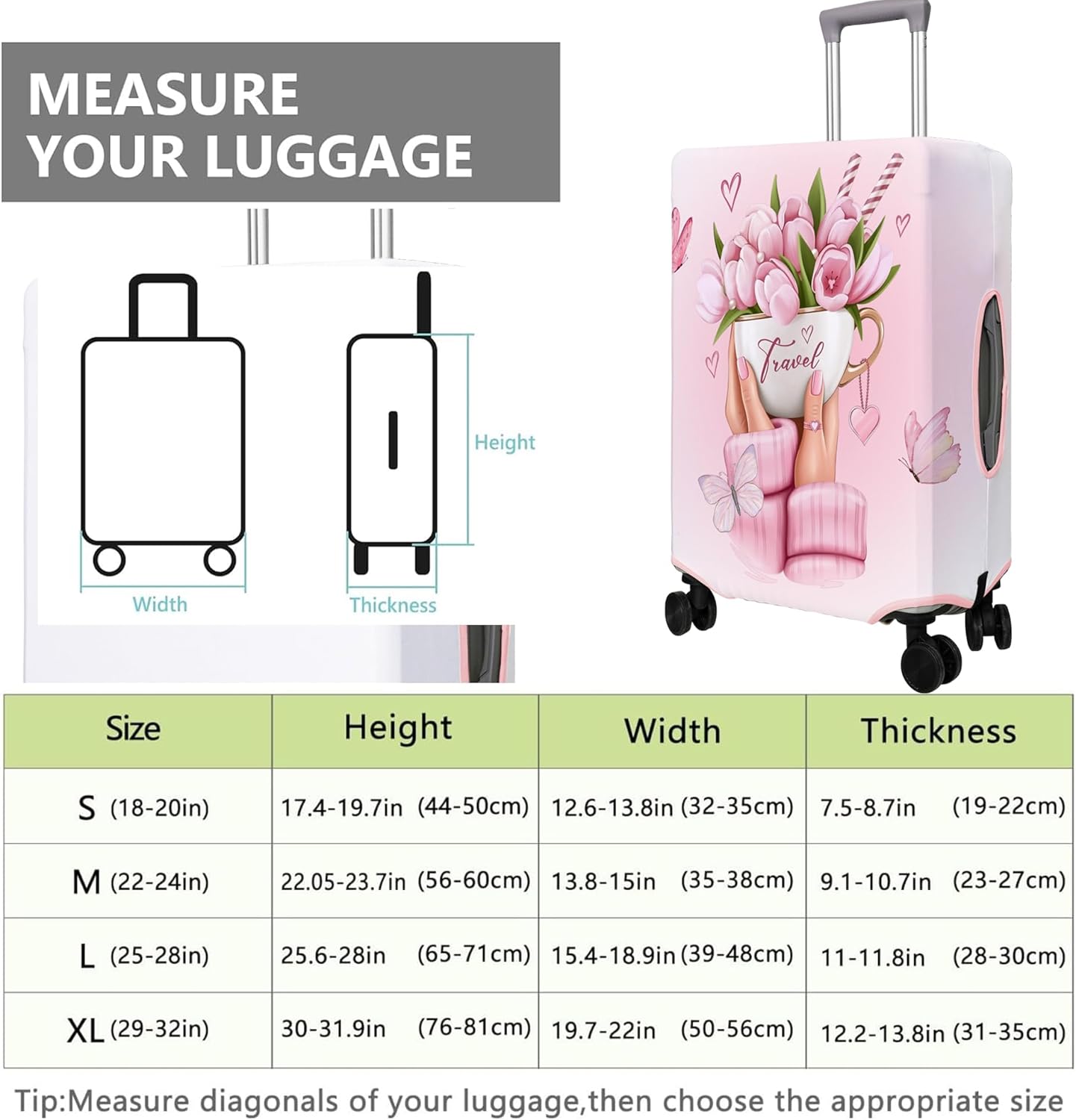 Travel Luggage Cover Suitcase Protector Fits 18-32 Inch Wheel Covers PatternedTravel Related Items Flower Luggage Protector Elastic XL