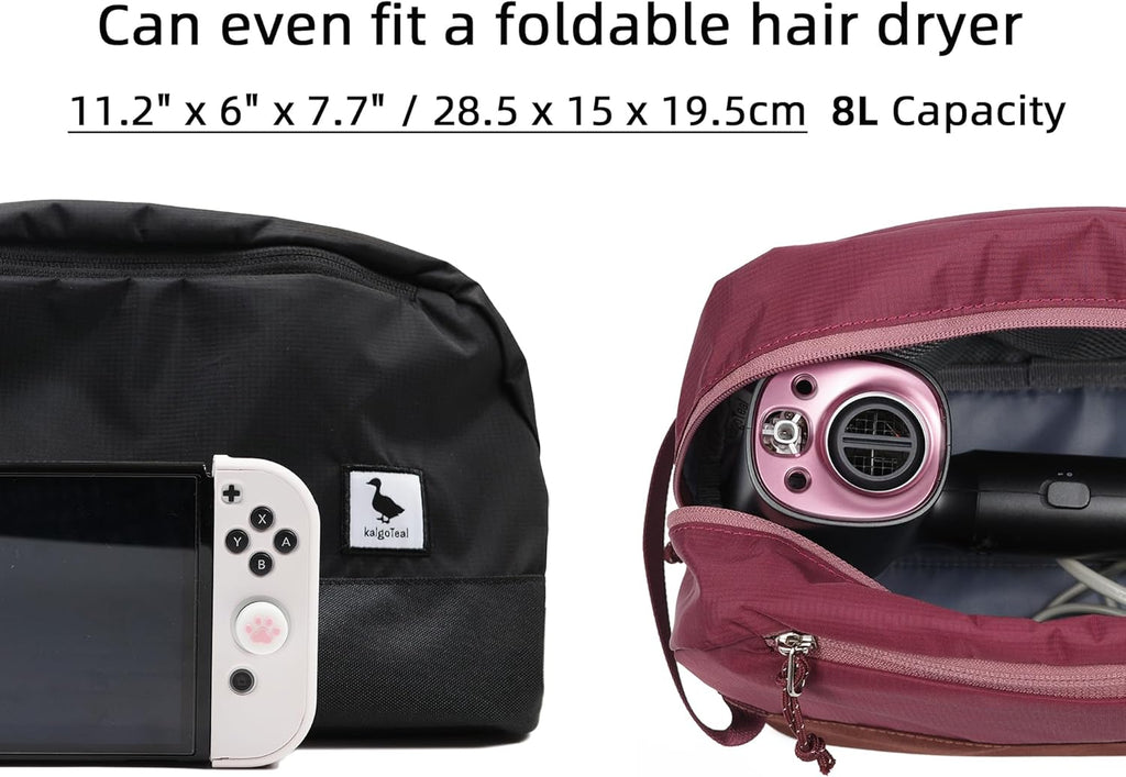 Travel Toiletry Bag 8L, Large Packing Cube with Waterproof TPU Wet/Dry Compartment (01 Black Stealth)