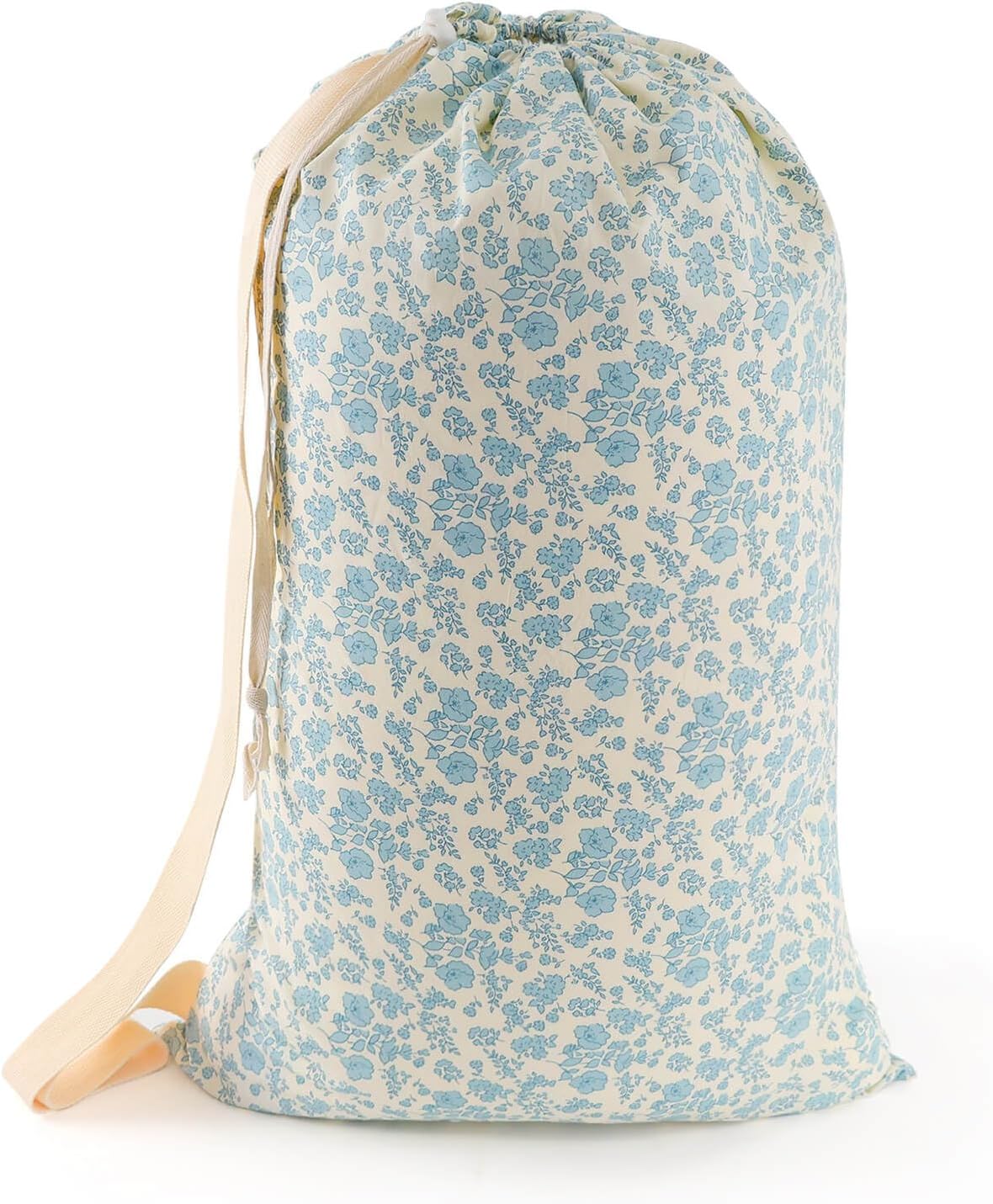 College Laundry Bag, Dirty Clothes Laundry Bag With Drawstring Handles For College Dorm Laundromat Apartment Travel Camp 29" X 18" Women Girls Back To School Birthdays Gift, Blue Florals