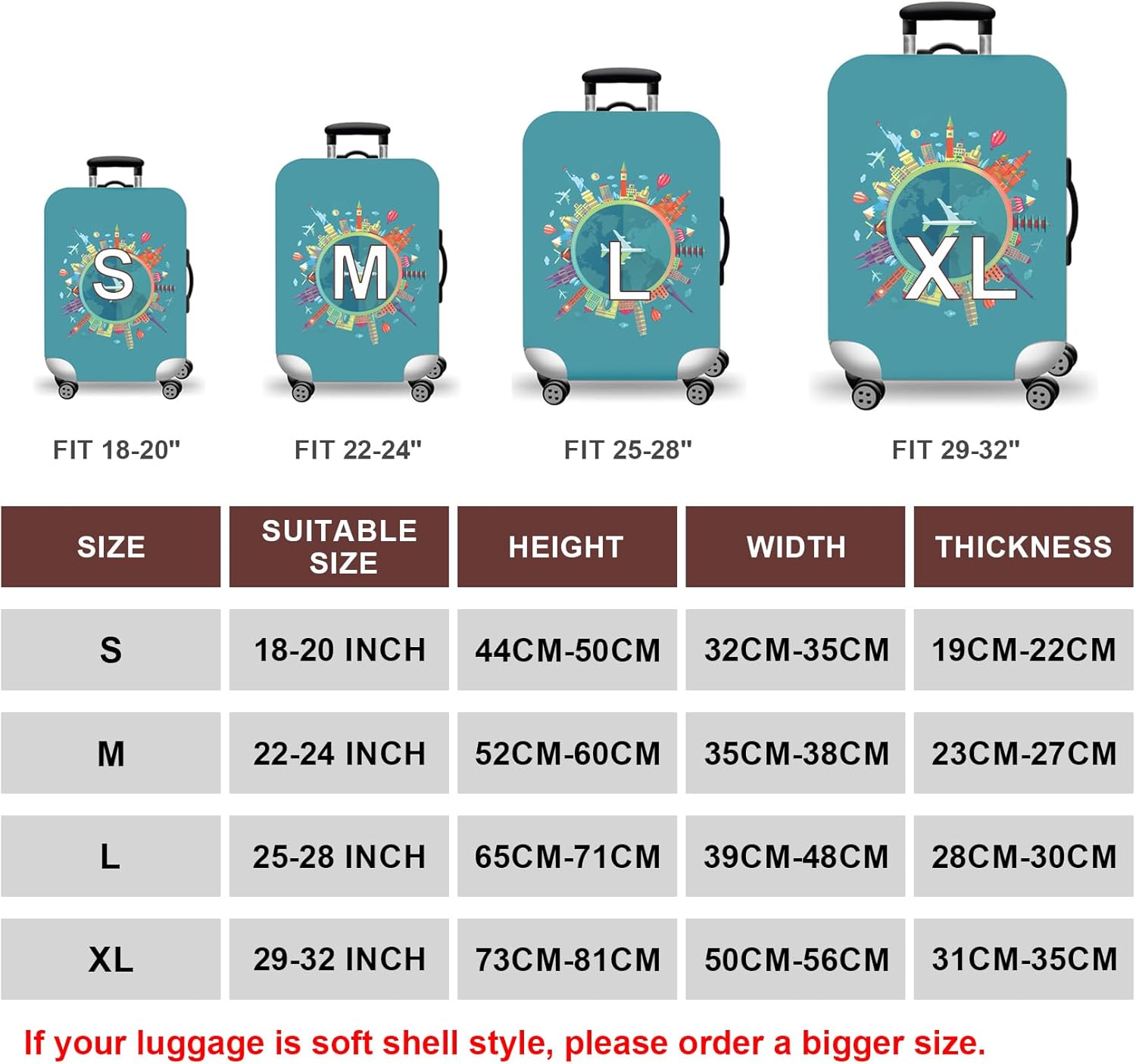 WUJIAONIAO Travel Luggage Cover Spandex Suitcase Protector Washable Baggage Covers (S (for 18-20 inch luggage), Go Travel)