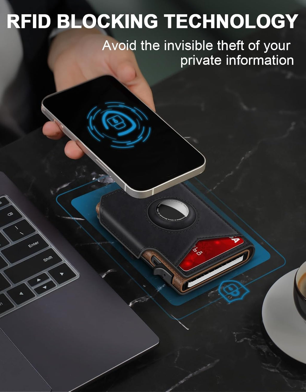 Airtag Wallet for Men, Minimalist Slim Mens Wallet Smart Pop Up Credit Card Holder for 9-13 Cards, RFID Blocking Wallet with ID Window & Cash Slot, Compact Bifold Metal Aluminum Card Case