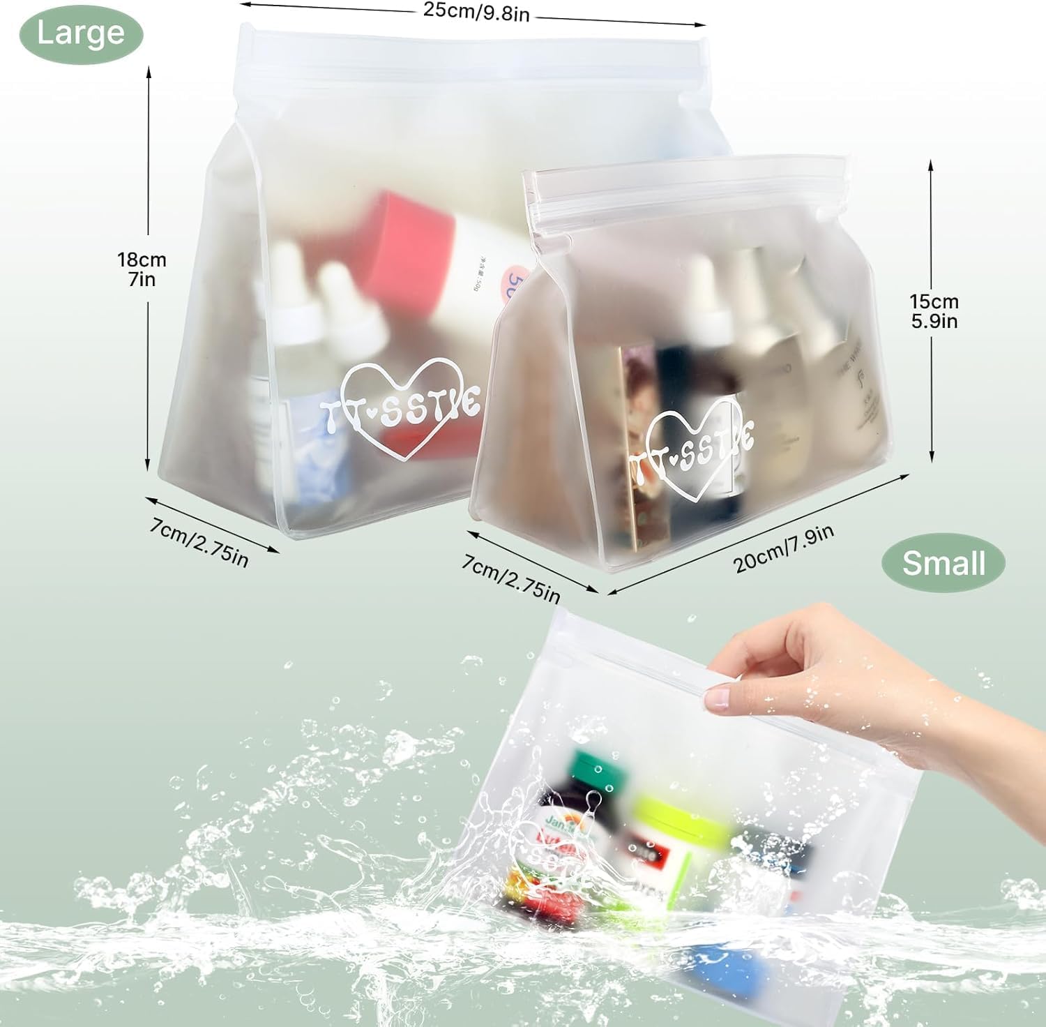 5 Pack Clear Toiletry bags, TSA Approved Quart Size Zipper Bags, PEVA Material Leakproof Travel Makeup Cosmetic Bags, Carry on Airport Airline Compliant Bags for Wome&Men