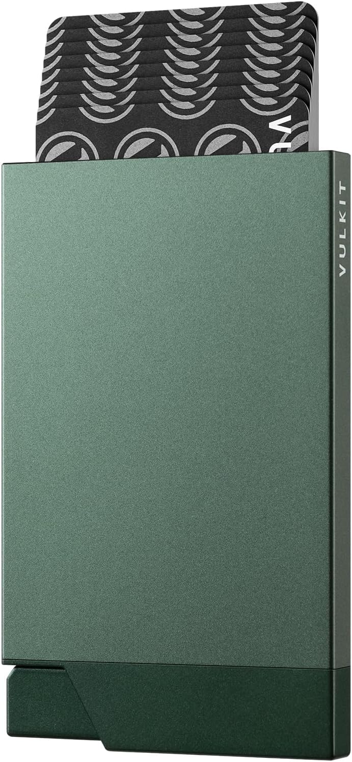 VULKIT Pop up Card Holder Minimalist Credit Card Holder RFID Blocking Slim Metal Card Case for Men or Women(Midnight Green)