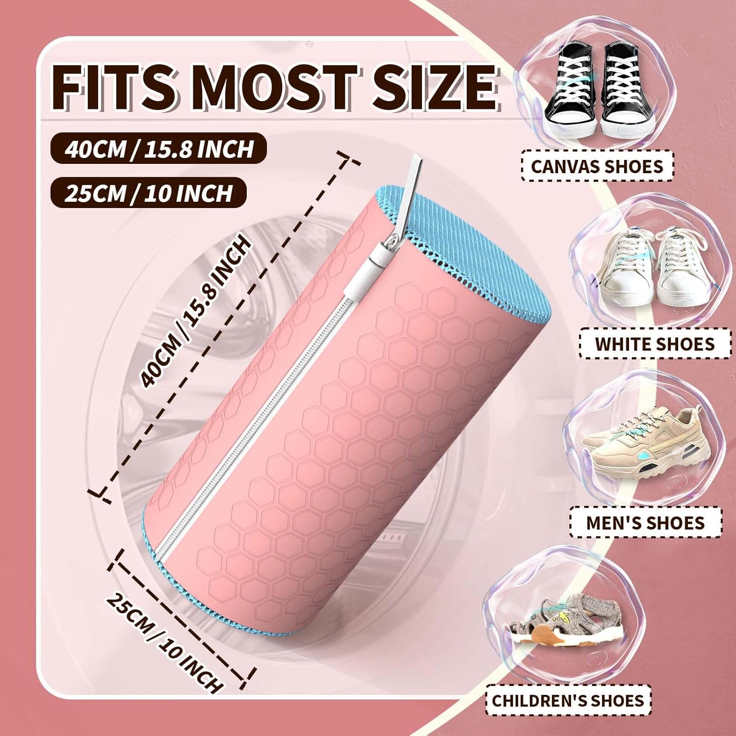 Upgrade Strong Clean Siliconic Shoe Washing Machine Bag 2 Pcs, XXXL Honeycomb Mesh Laundry Bag for Sneakers, Running Shoes, Sock, Delicates and Toys(40x25x25cm)